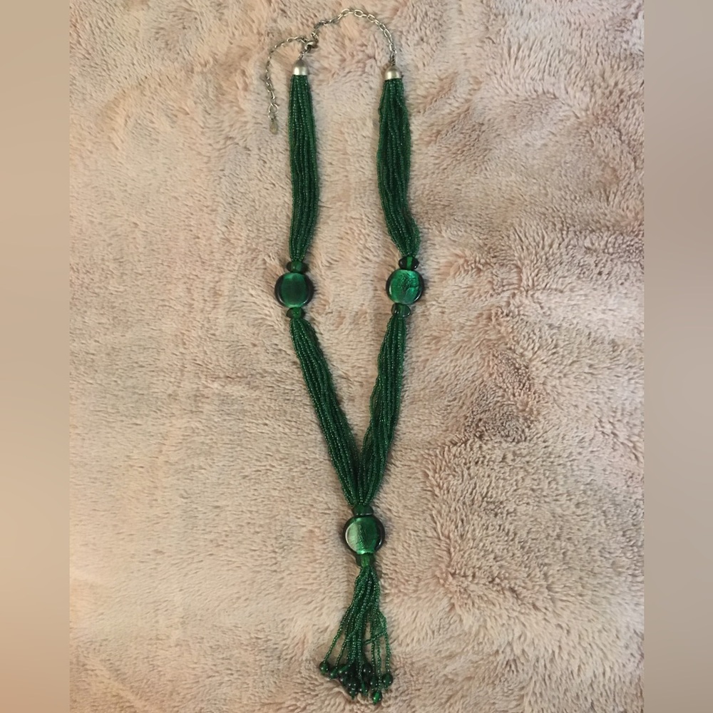 Layered forest green beaded necklace